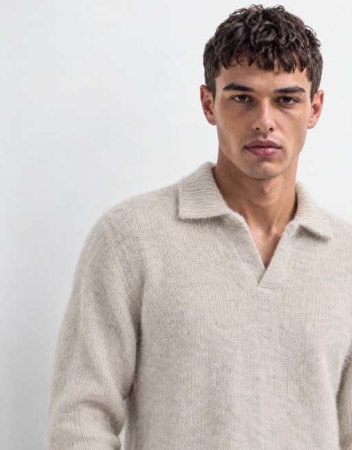 ASOS DESIGN oversized strikket mohair-striktrøje med hakudskæring i beige, 7 af 10