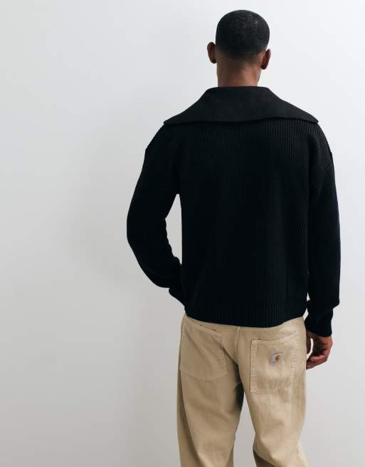 ASOS DESIGN oversized strikket polo-striktrøje med meget åben krave i sort, 5 af 5