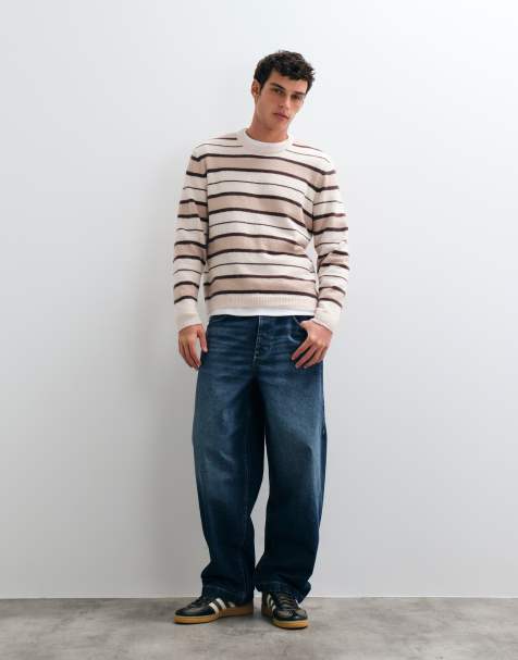 ASOS DESIGN oversized strikket trøje med rund hals i fluffy stribe - view 1