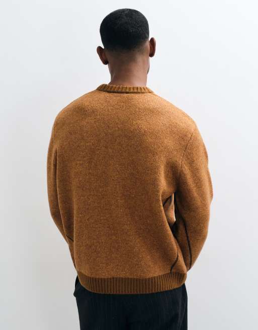ASOS DESIGN oversized strikket trøje med rund hals i tan med synlige sømme, 3 af 5