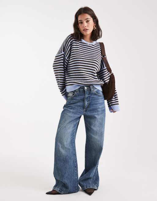 ASOS DESIGN - Oversized striktrøje med blå og chokoladebrune striber, 4 af 4