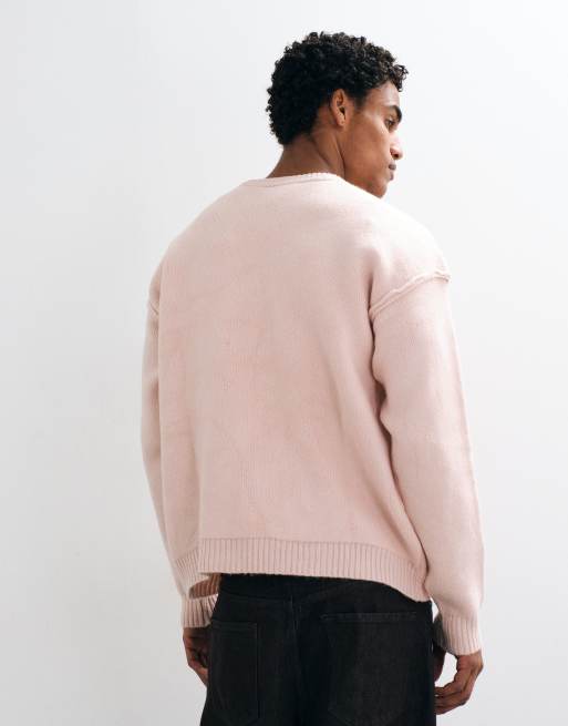 ASOS DESIGN oversized striktrøje med rund hals i lyserosa meleret med synlige sømme, 5 af 5