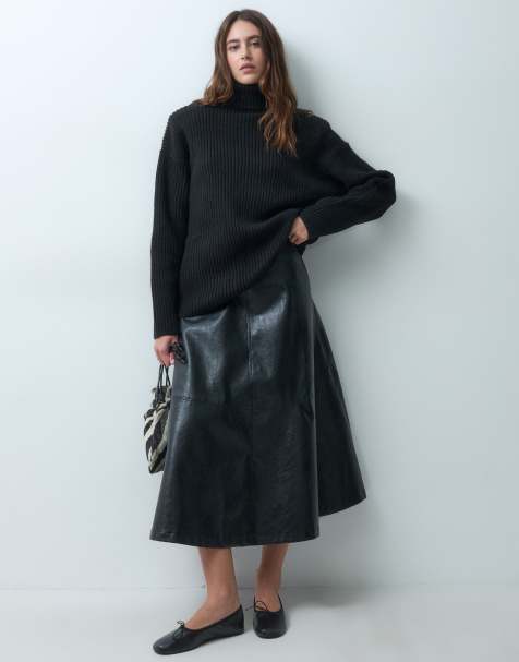 ASOS DESIGN oversized striktrøje med skulderpuder og ståkrave i sort - view 1