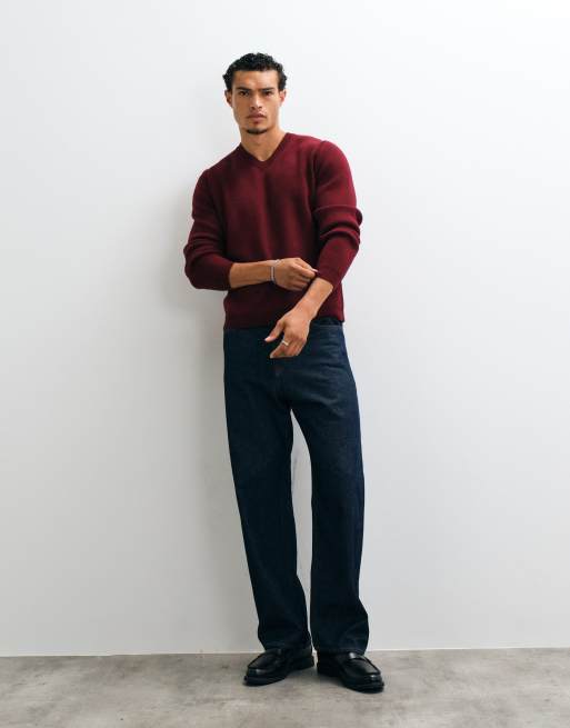 ASOS DESIGN oversized striktrøje med v-hals i bær, 4 af 5