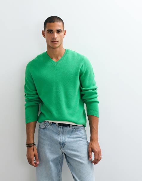 ASOS DESIGN oversized striktrøje med v-hals i grøn - view 1
