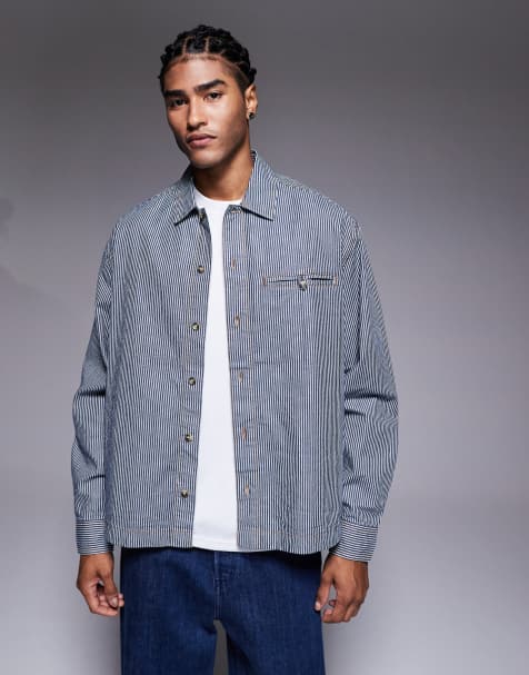 ASOS DESIGN oversized stripe denim shirt in blue - view 1