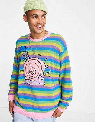 ASOS DESIGN oversized stripe jumper with snail applique