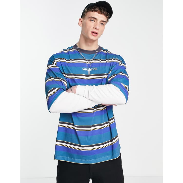 ASOS DESIGN oversized stripe t-shirt in brown & white with los Angeles city  print