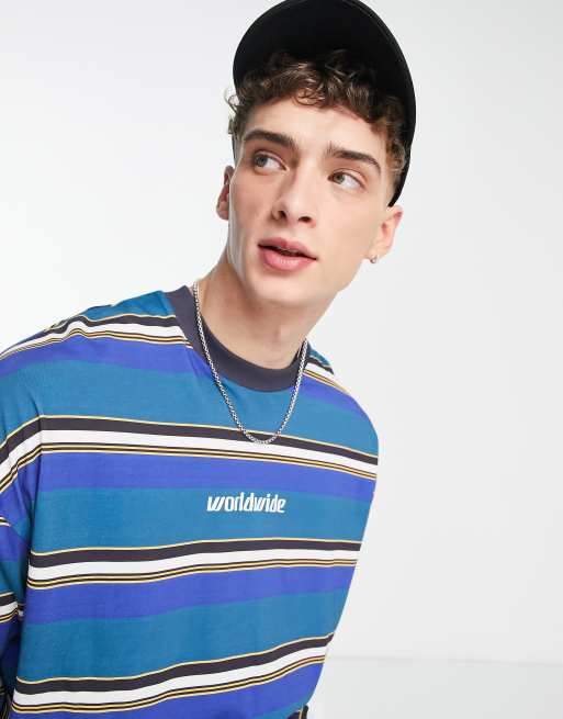 ASOS DESIGN oversized stripe long sleeve t-shirt in blue
