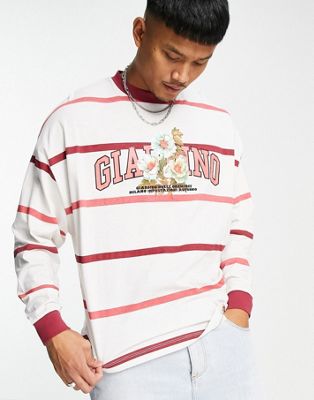 ASOS DESIGN oversized stripe long sleeve t-shirt in red & white with front print