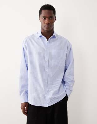 Asos Design Oversized Stripe Shirt In Blue