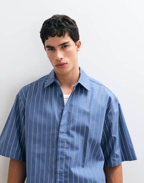 ASOS DESIGN oversized stripe shirt in blue - view 1