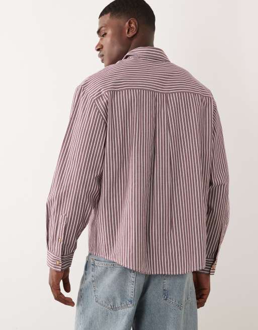 ASOS DESIGN oversized stripe shirt in burgundy, 3 of 5