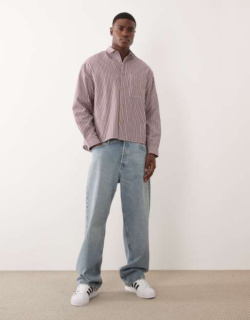 ASOS DESIGN oversized stripe shirt in burgundy, 5 of 5