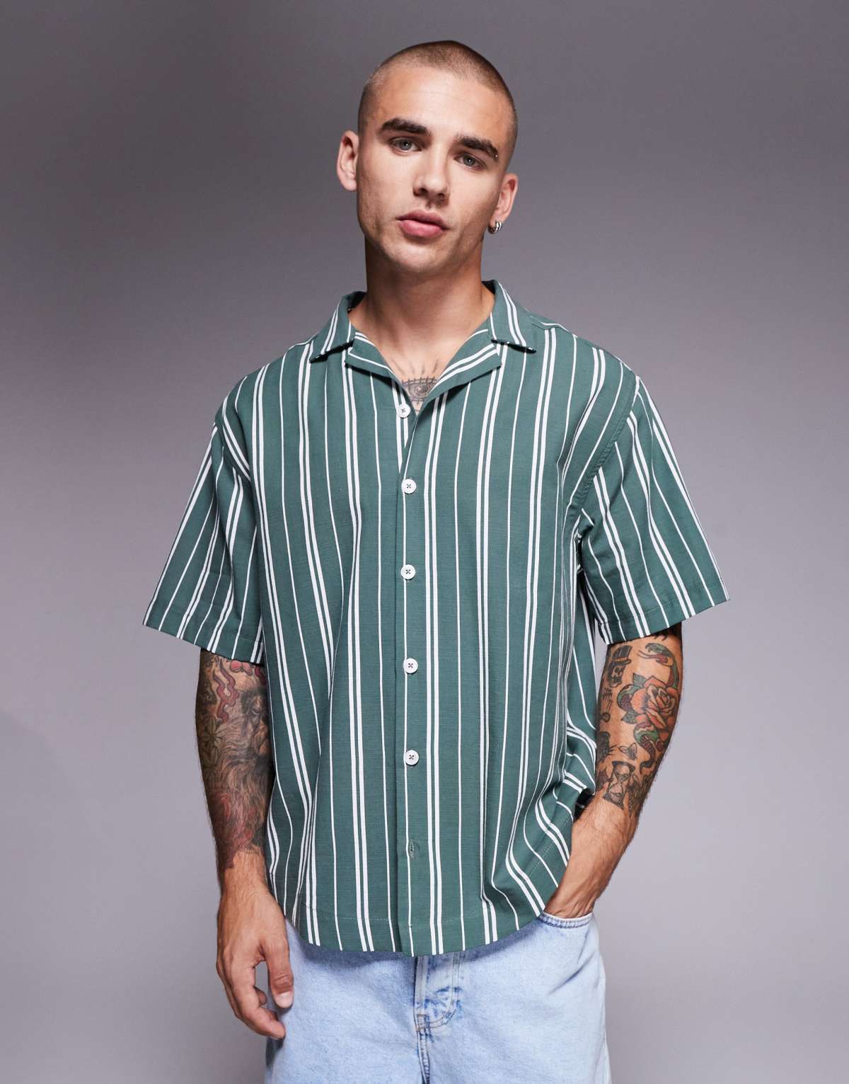 ASOS DESIGN oversized stripe shirt in green