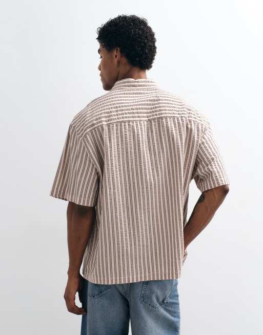 ASOS DESIGN oversized stripe shirt in pink and brown, 4 of 5