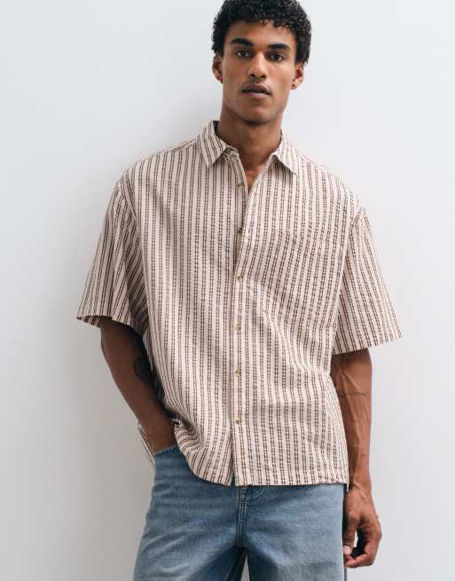 ASOS DESIGN oversized stripe shirt in pink and brown, 5 of 5