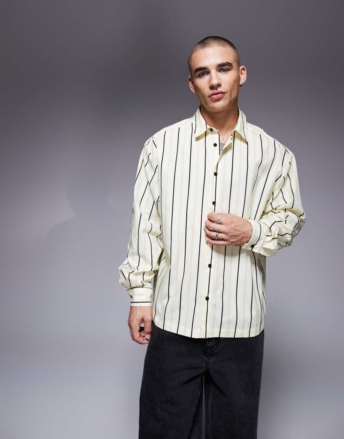 ASOS DESIGN oversized stripe shirt in yellow