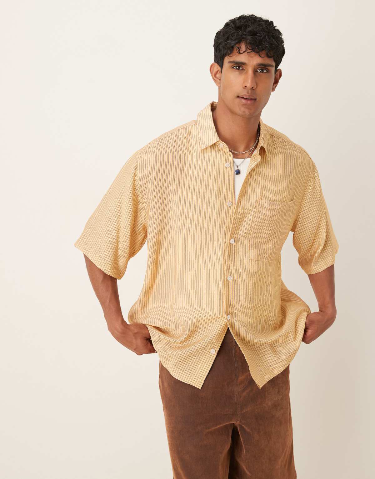 ASOS DESIGN oversized stripe shirt in yellow