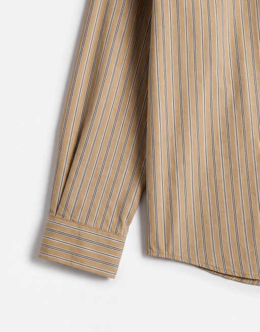 ASOS DESIGN oversized stripe shirt with chest and back print in brown, 8 of 9