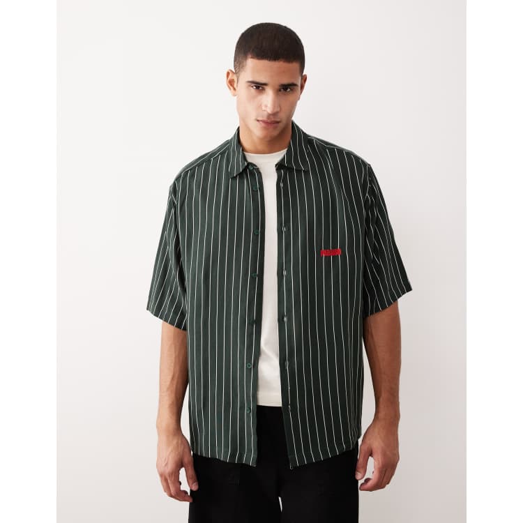ASOS DESIGN oversized stripe shirt with chest embroidery in