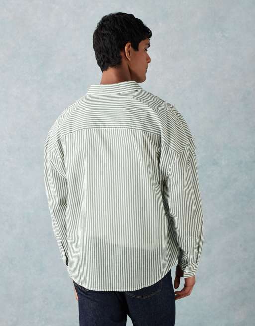 ASOS DESIGN oversized stripe shirt with chest embroidery in green
