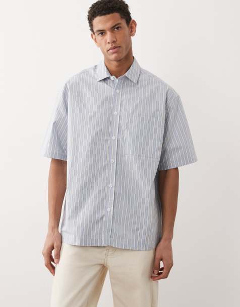 ASOS DESIGN oversized stripe shirt with chest pocket in blue - view 1