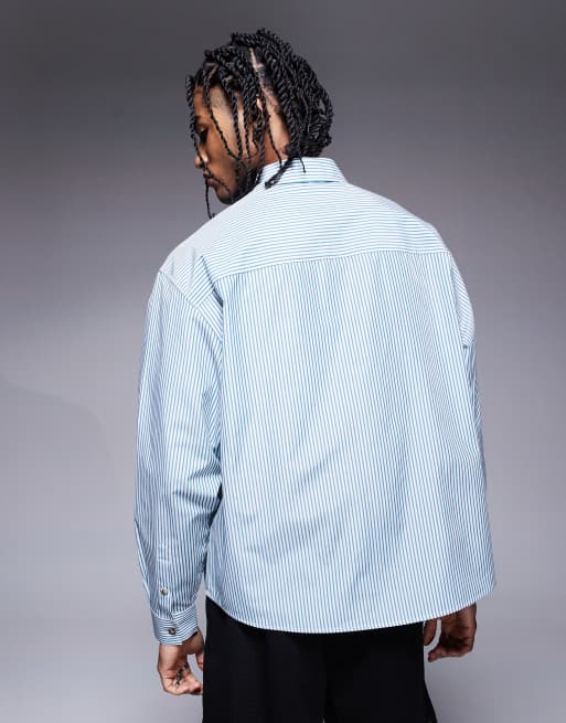 ASOS DESIGN oversized stripe shirt with embroidery in green