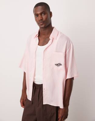 asos ASOS DESIGN oversized stripe shirt with embroidery in white