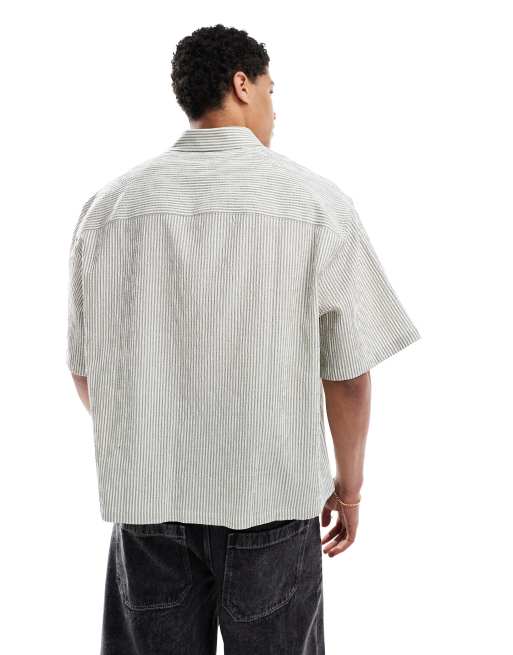 ASOS DESIGN oversized stripe shirt with half sleeve in green, 4 of 4