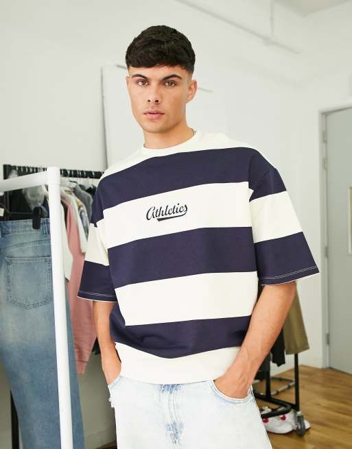 ASOS DESIGN oversized stripe short sleeve sweatshirt with text print