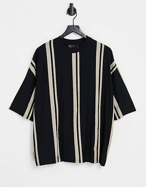 ASOS DESIGN oversized stripe t-shirt in black and ecru
