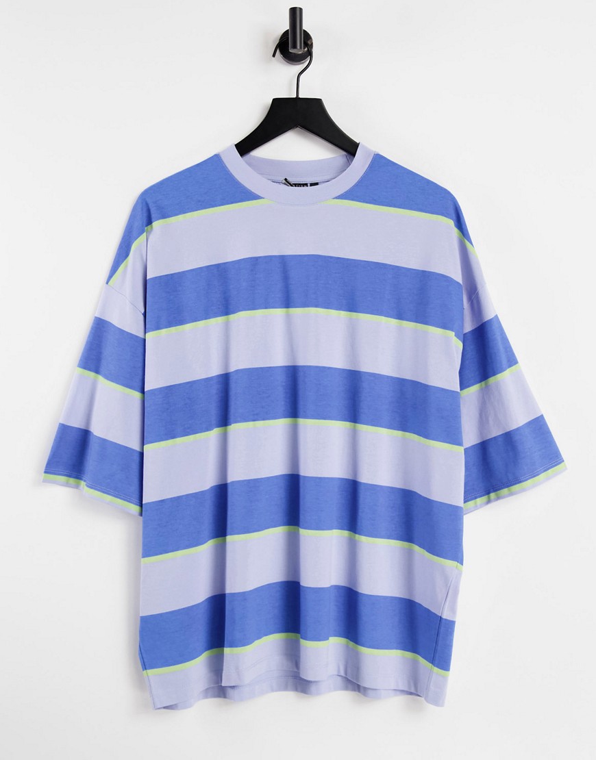 ASOS DESIGN Oversized Stripe T-Shirt In Blue-Multi
