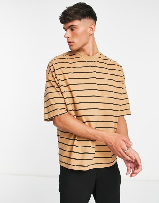 Asos Design Oversized Stripe T Shirt In Brown And Black Asos