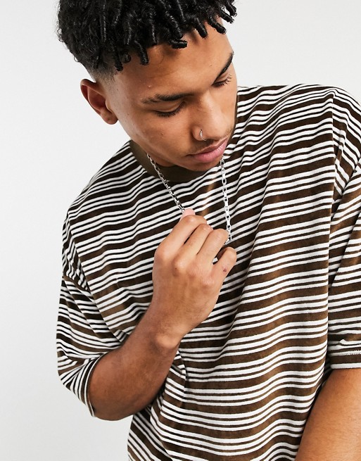 ASOS DESIGN oversized stripe t-shirt in brown velour
