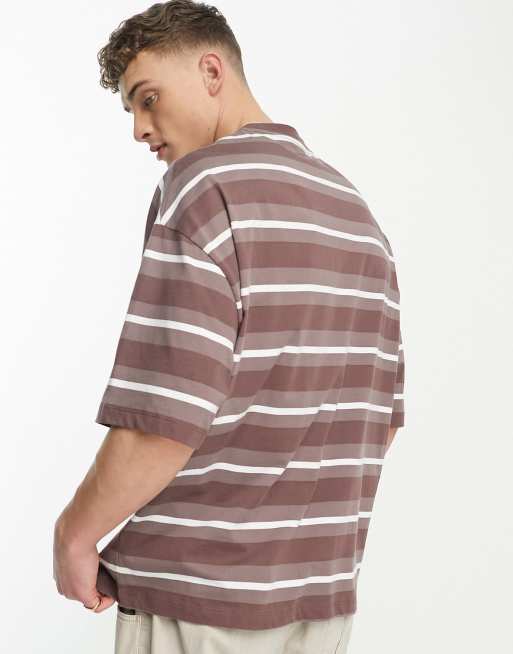 brown and white striped t shirt