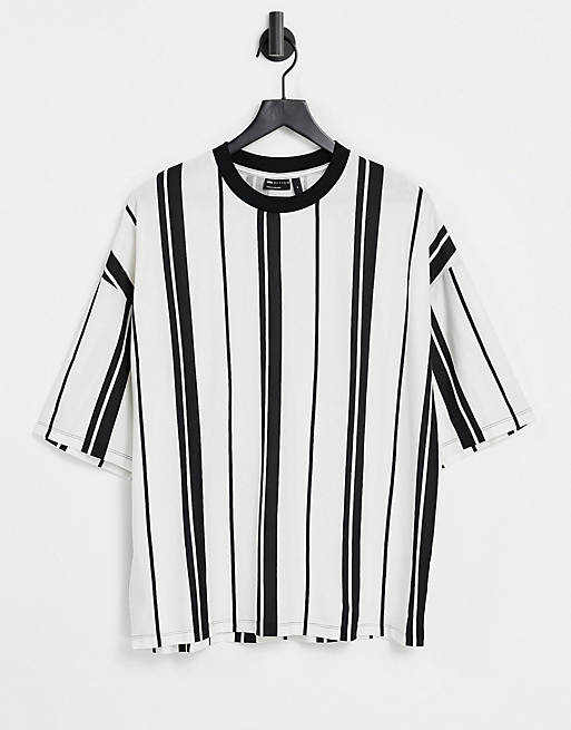 ASOS DESIGN oversized stripe t-shirt in ecru and black