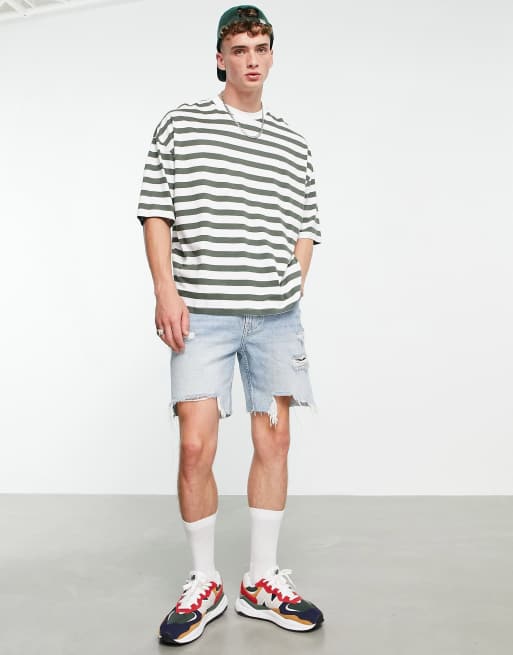 ASOS DESIGN oversized stripe t-shirt in green and white