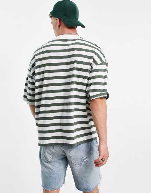 ASOS DESIGN oversized stripe t-shirt in green and white