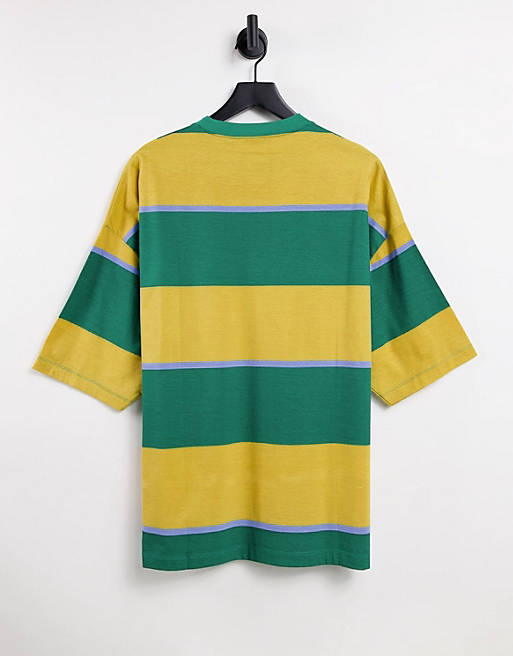 Men oversized stripe t-shirt in green & yellow 
