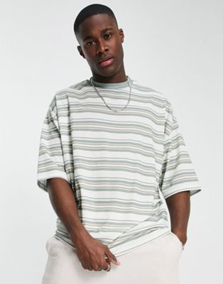 ASOS DESIGN oversized stripe t-shirt in green