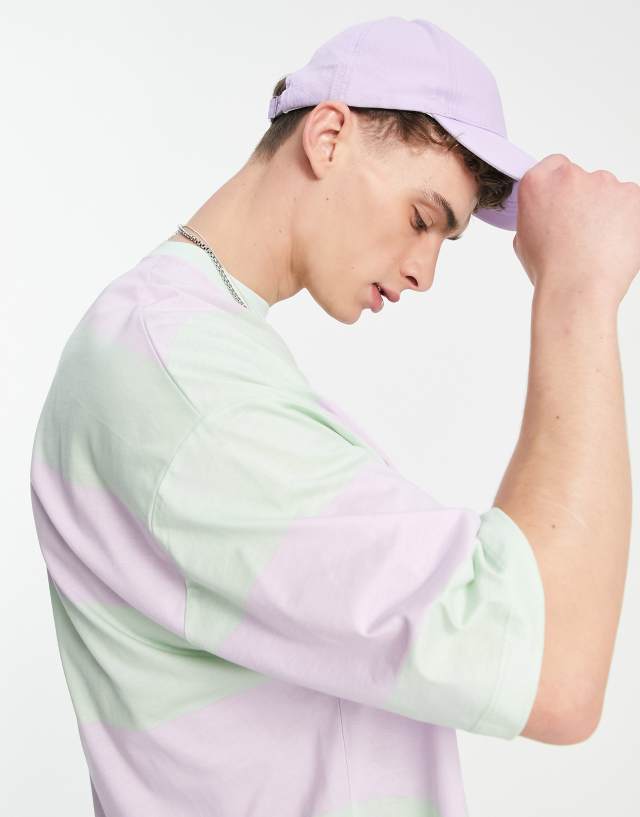 ASOS DESIGN oversized stripe T-shirt in lilac & green color block 1
