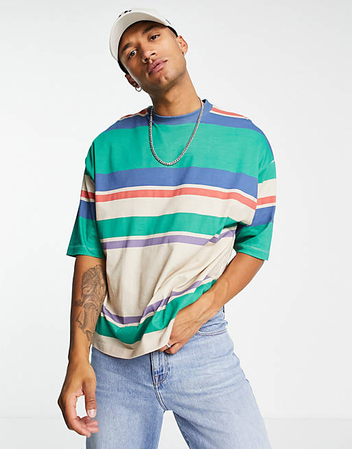 ASOS DESIGN oversized stripe t-shirt in multi-colour