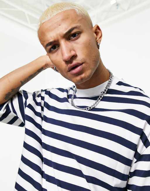 ASOS DESIGN oversized stripe t-shirt in navy and white | ASOS