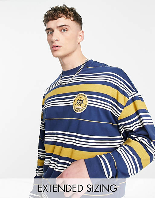 T-Shirts & Vests oversized stripe t-shirt in navy with running club badging 