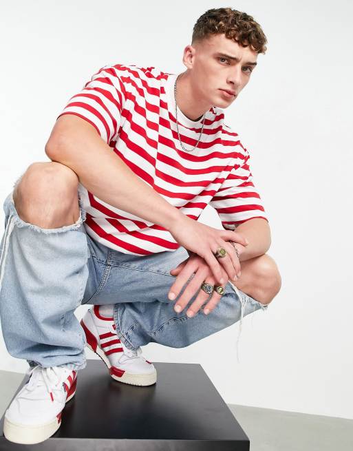 ASOS DESIGN oversized stripe t-shirt in red and white, 3 of 4