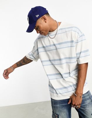 ASOS DESIGN oversized stripe t-shirt in white and blue