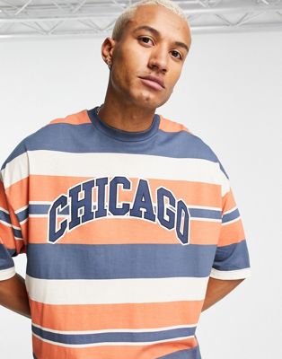 ASOS DESIGN oversized stripe t-shirt with Chicago city print