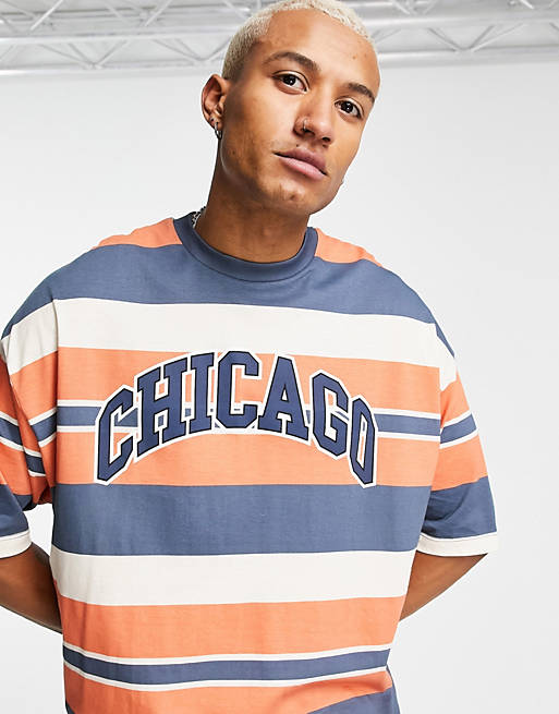  oversized stripe t-shirt with Chicago city print 