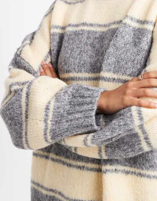 ASOS DESIGN oversized striped crew neck sweater in butter and gray